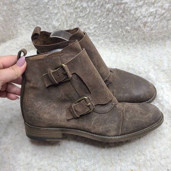 Sartore Paris Distressed Leather Double Buckle Ankle Boots sz 38 - Picture 2 of 8
